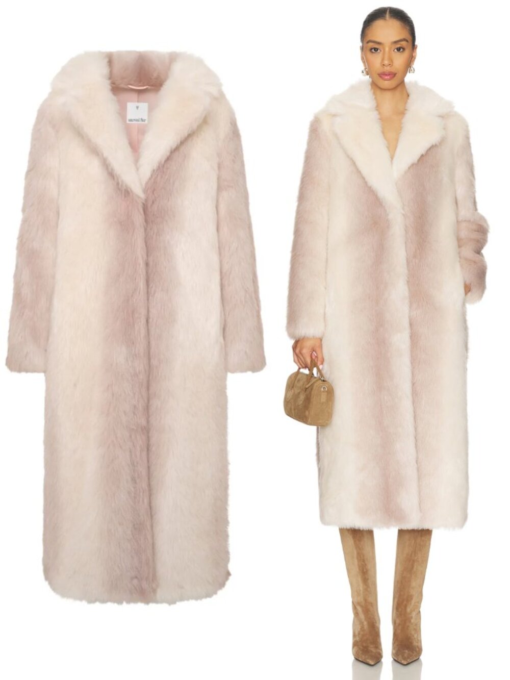 Unreal Fur Plains Coat Cream Ombre Faux Fur Longline Notch Collar Vegan